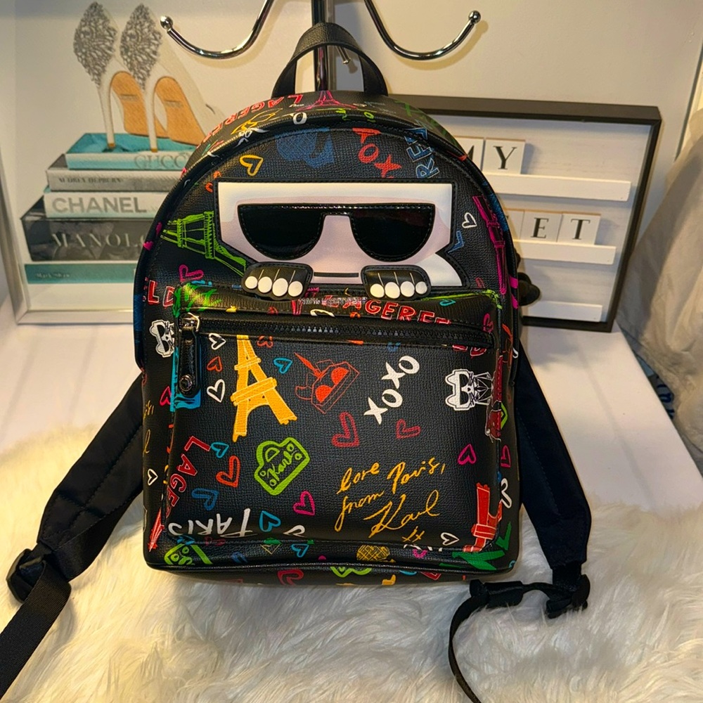 Karl Lagerfeld Paris Maybelle Collection Graffiti In Paris Backpack Black NWT